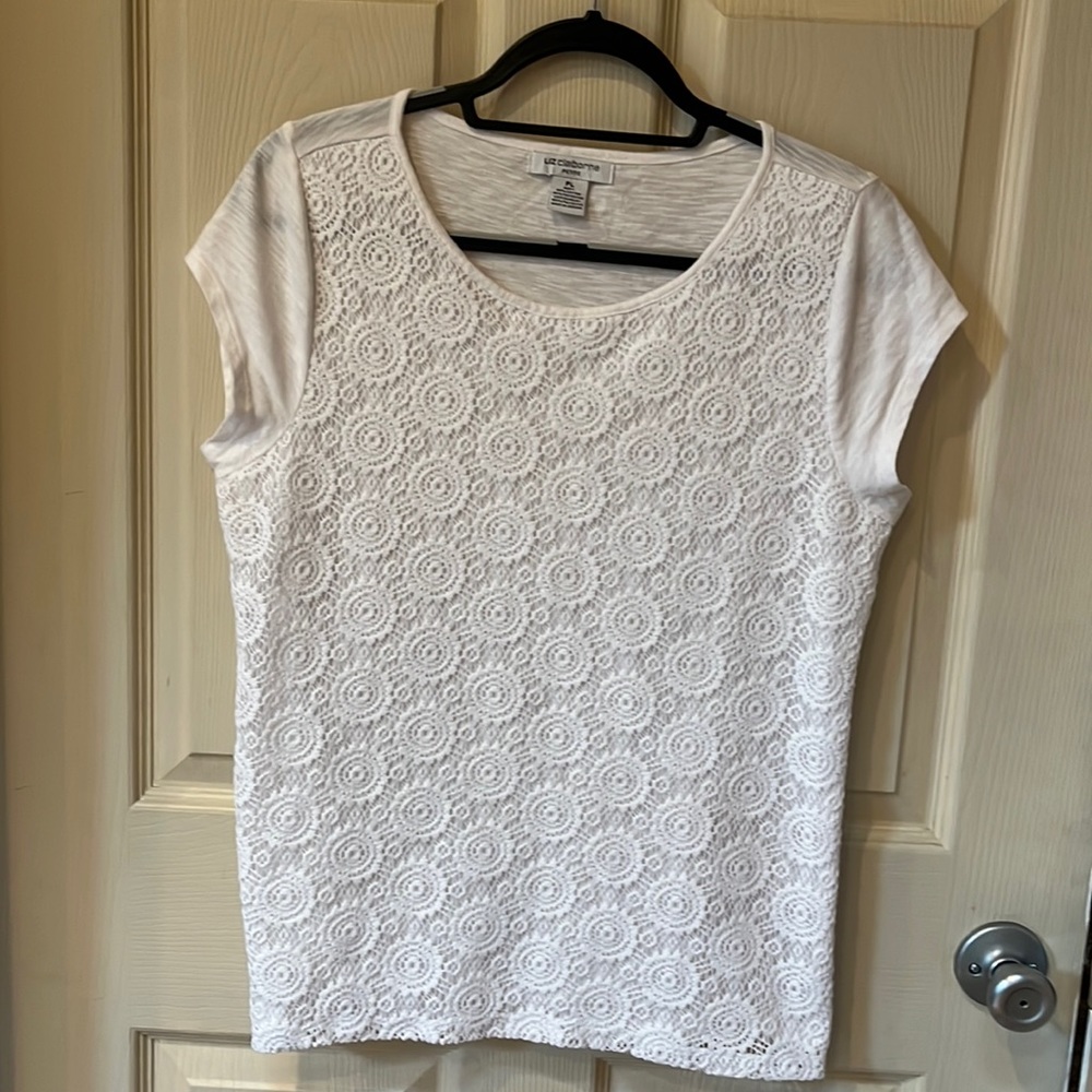 Liz Claiborne Petite Large White Short Sleeve Top
